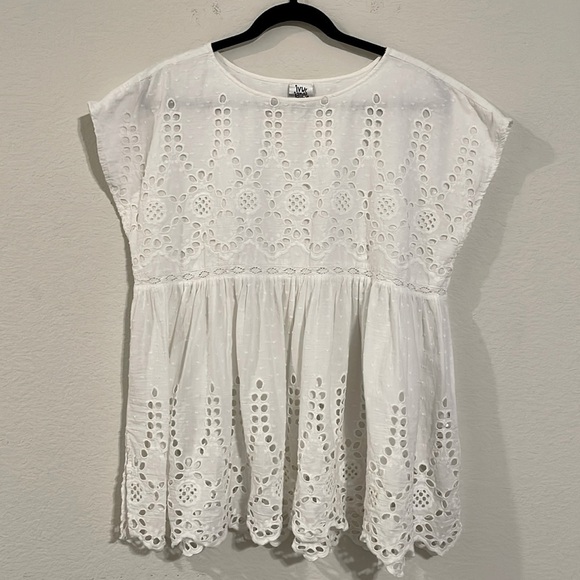 Ivy Jane Anthropologie Women LRG Babydoll Tunic White 100% Cotton Floral Eyelet - Picture 4 of 14